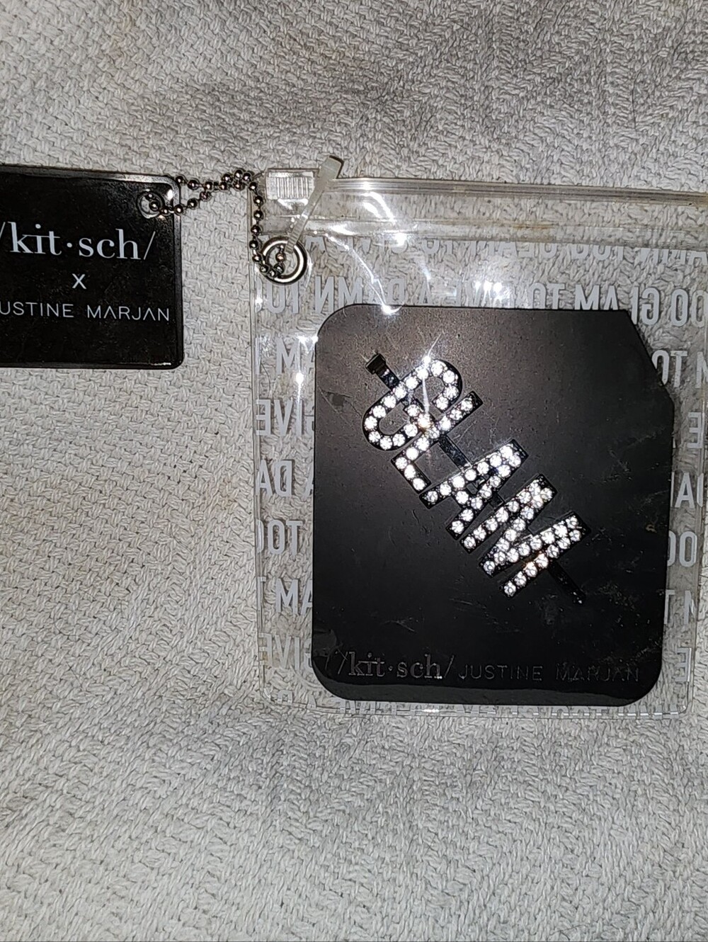 Kitsch x Justine Marjan GLAM Hair Pin, featuring the word "GLAM"
